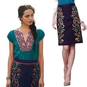 Anthropologie Moulinette soeurs Embroidered blue skirt size 8